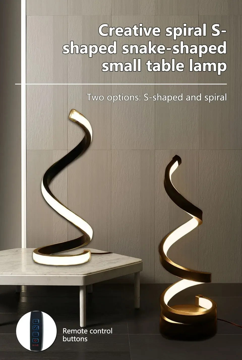 Glowrie Spiral LED Night Light product image showing modern dimmable bedside lamp for cozy bedrooms & stylish offices